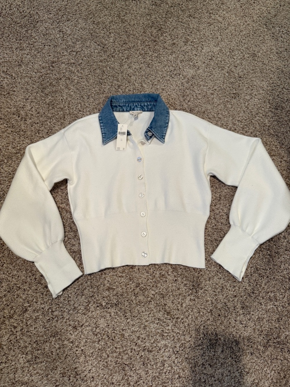 NWT Anthropologie Denim Collar Cardigan Sweater